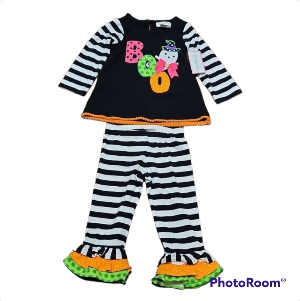 NWT Emily Rose Girls Halloween Boo Ghost Tunic Top Ruffle Pants Set 18M Toddler